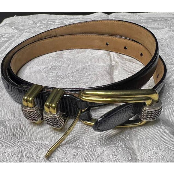 Brighton Classics 4B603 Belt Genuine Leather Lizard Embossed Black USA - Picture 3 of 7